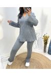 WRAP CARDIGAN SWEATER + PANTS AW816 GREY