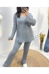 WRAP CARDIGAN SWEATER + PANTS AW816 GREY