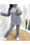 WRAP CARDIGAN SWEATER + PANTS AW816 GREY