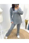 WRAP CARDIGAN SWEATER + PANTS AW816 GREY