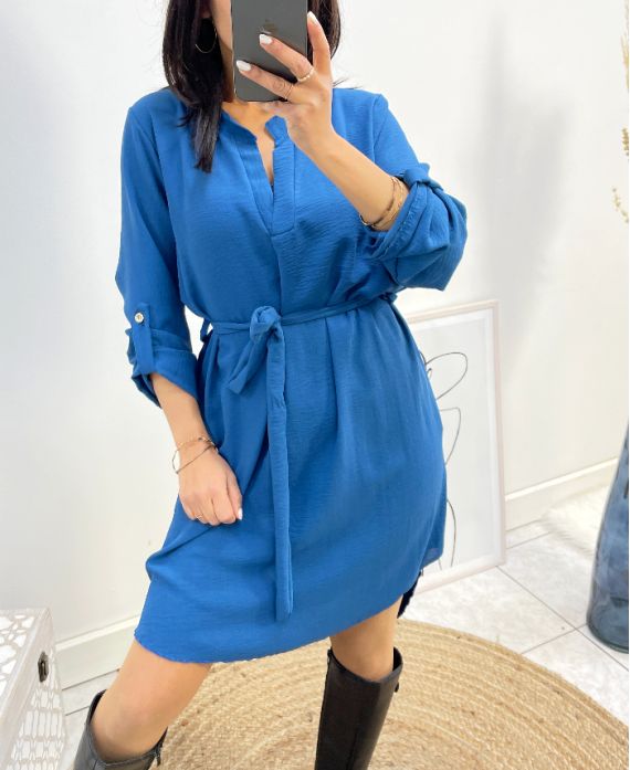 ROBE TUNIQUE AVEC LIEN PE1415 BLEU CANARD