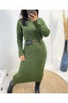 LONG DRESS WITH POCKETS + BELT FREE GREEN FH812