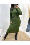 LONG DRESS WITH POCKETS + BELT FREE GREEN FH812