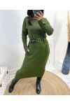 LONG DRESS WITH POCKETS + BELT FREE GREEN FH812