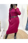 LONG DRESS WITH POCKETS + BELT FREE BURGUNDY AW812