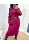 ROBE LONGUE A POCHES + CEINTURE OFFERTE AH812 BORDEAUX