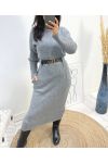 LONG DRESS WITH POCKETS + BELT FREE AW812 GREY