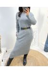 LONG DRESS WITH POCKETS + BELT FREE AW812 GREY