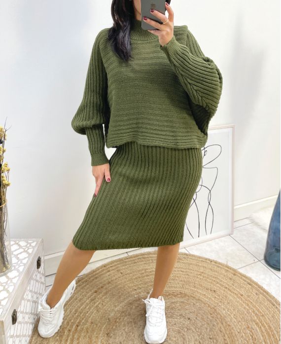 GREEN DRESS + SWEATER SET AH834