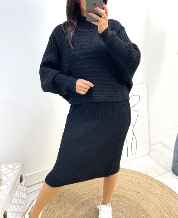 DRESS + SWEATER SET AW834 BLACK