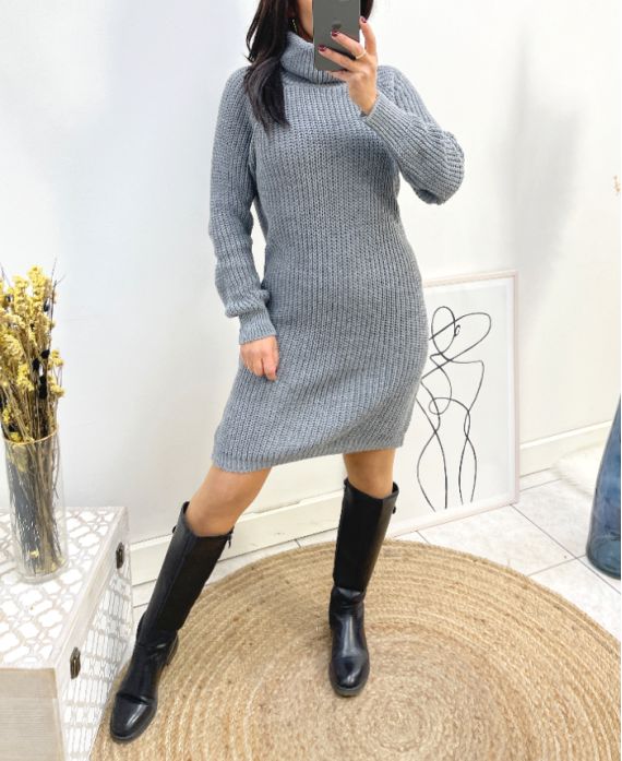 KNITTED DRESS SWEATER AW843 GREY