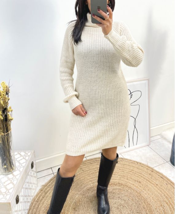 KNITTED DRESS SWEATER AW843 BEIGE