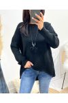 ASYMMETRISCHER PULLOVER + KOSTENLOSE HALSKETTE AW868 SCHWARZ