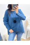 ASYMMETRISCHER PULLOVER + KOSTENLOSE HALSKETTE AW868 PETROL BLAU