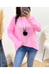 ASYMMETRISCHER PULLOVER + HALSKETTE FREI ROSA AW868