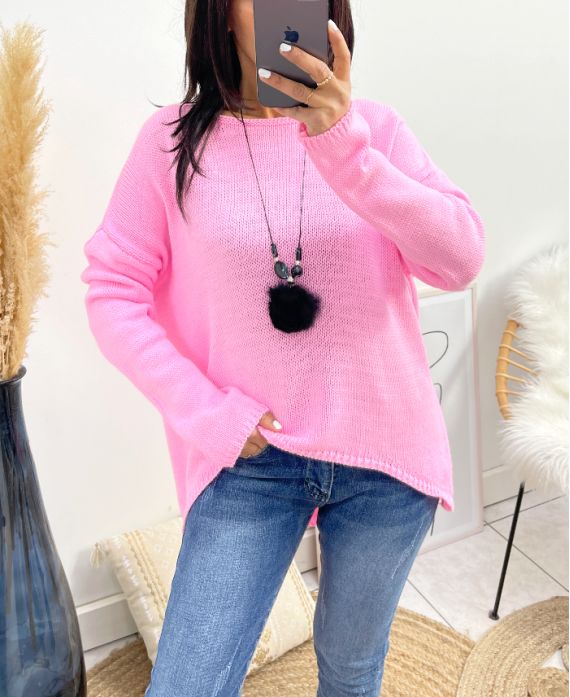 ASYMMETRICAL SWEATER + NECKLACE FREE PINK AW868