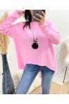 ASYMMETRISCHER PULLOVER + HALSKETTE FREI ROSA AW868