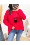 ASYMMETRISCHER PULLOVER + HALSKETTE KOSTENLOS AW868 ROT