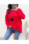 ASYMMETRISCHER PULLOVER + HALSKETTE KOSTENLOS AW868 ROT