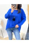 ASYMMETRICAL SWEATER + FREE NECKLACE AW868 ROYAL BLUE