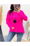 ASYMMETRISCHER PULLOVER + KOSTENLOSE HALSKETTE AW868 FUSHIA