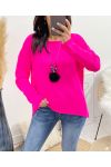 ASYMMETRISCHER PULLOVER + KOSTENLOSE HALSKETTE AW868 FUSHIA