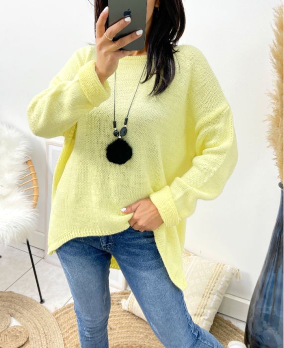 MAGLIONE ASIMMETRICO + COLLANA IN OMAGGIO GIALLO AH868