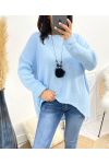 ASYMMETRISCHER PULLOVER + KOSTENLOSE HALSKETTE AW868 HIMMELBLAU