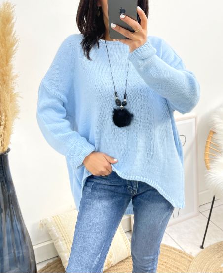 MAGLIONE ASIMMETRICO + COLLANA OMAGGIO AW868 AZZURRO CIELO