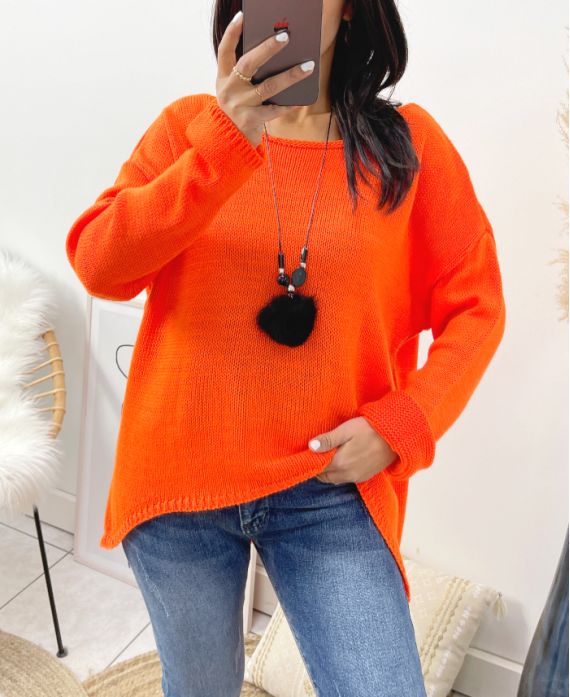 ASYMMETRISCHER PULLOVER + KOSTENLOSE HALSKETTE AW868 ORANGE