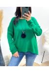 PULLOVER ASYMETRIQUE + COLLIER OFFERT AH868 VERT EMERAUDE