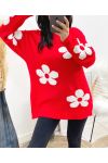 PULLOVER FLOWERS AH903 ROUGE/BLANC