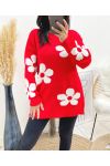 PULLOVER FLOWERS AH903 ROUGE/BLANC