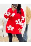 PULLOVER FLOWERS AH903 ROUGE/BLANC