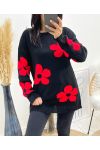 PULLOVER FLOWERS AH903 NOIR/ROUGE