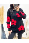 PULLOVER FLOWERS AH903 NOIR/ROUGE