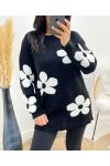 PULLOVER FLOWERS AH903 NOIR/BLANC