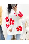 PULLOVER FLOWERS AH903 BLANC/ROUGE