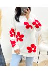 PULLOVER FLOWERS AH903 BLANC/ROUGE