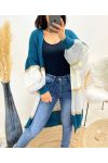 MULTICOLOR LUREX LONG PUFF SLEEVE VEST AW922 PETROL BLUE