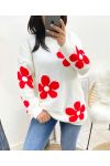 BLUMENPULLOVER AW903 WEISS/ROT