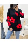 PULLOVER FLOWERS AH903 NOIR/ROUGE