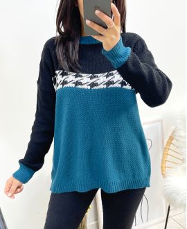 HOUNDSTOOTH TAIL SWEATER AW896 PETROL BLUE