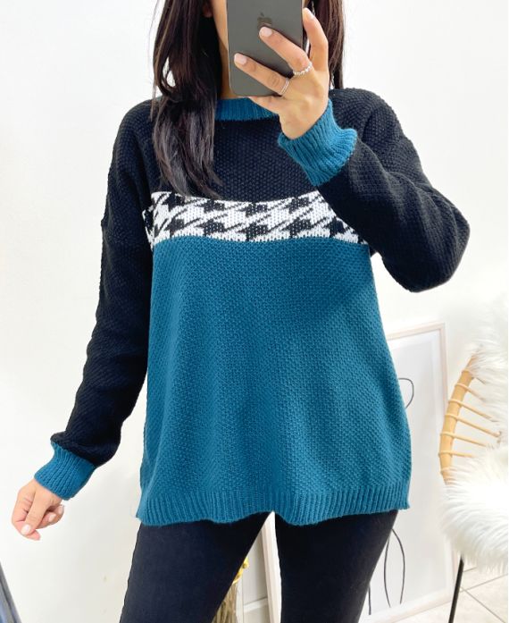 HOUNDSTOOTH TAIL SWEATER AW896 PETROL BLUE