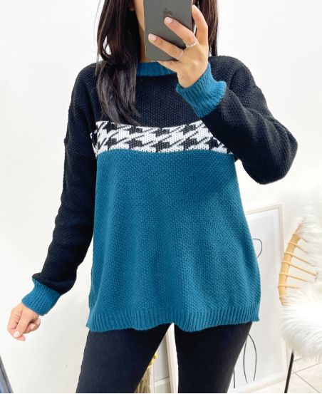 HOUNDSTOOTH TAIL SWEATER AW896 PETROL BLUE