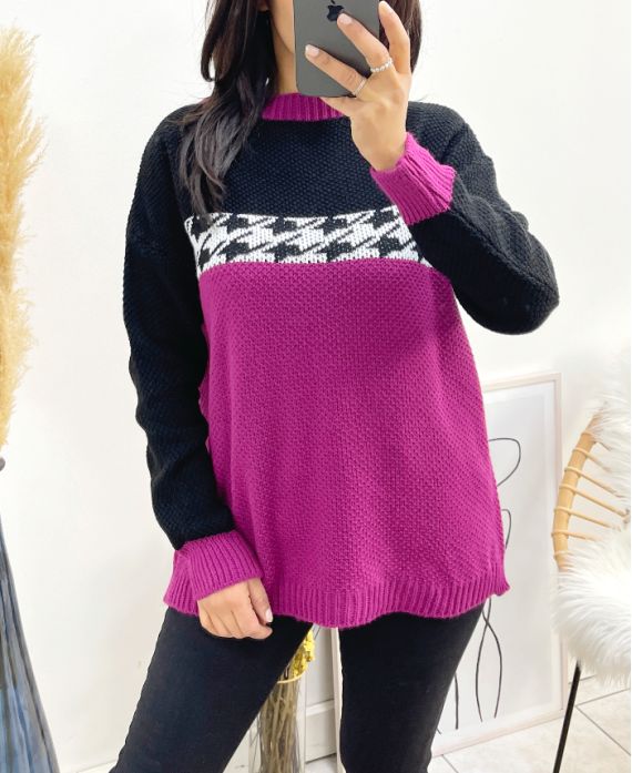 HOUNDSTOOTH DETAIL SWEATER AH896 PLUM