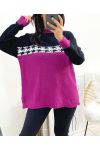 HOUNDSTOOTH DETAIL SWEATER AH896 PLUM