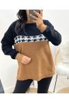 HOUNDSTOOTH SWEATER AH896 CAMEL