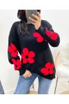 BLUMENPULLOVER AW903 SCHWARZ/ROT