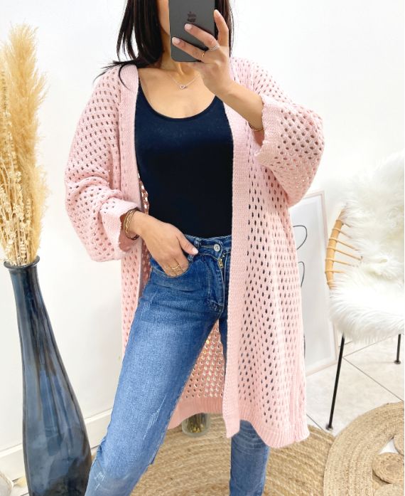 CARDIGAN LUNGO TRAFORATO AW918 ROSA